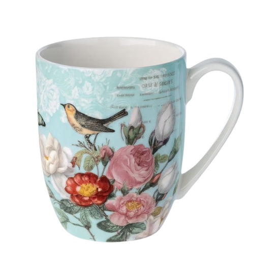 Bird Garden on Blue Latte Mug
