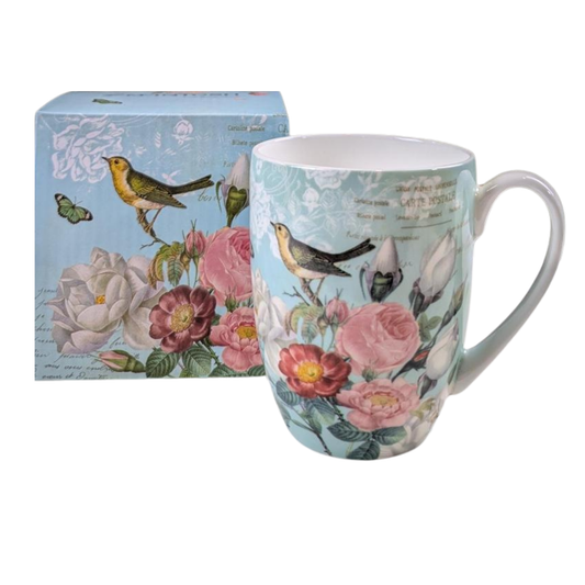 Bird Garden on Blue Latte Mug