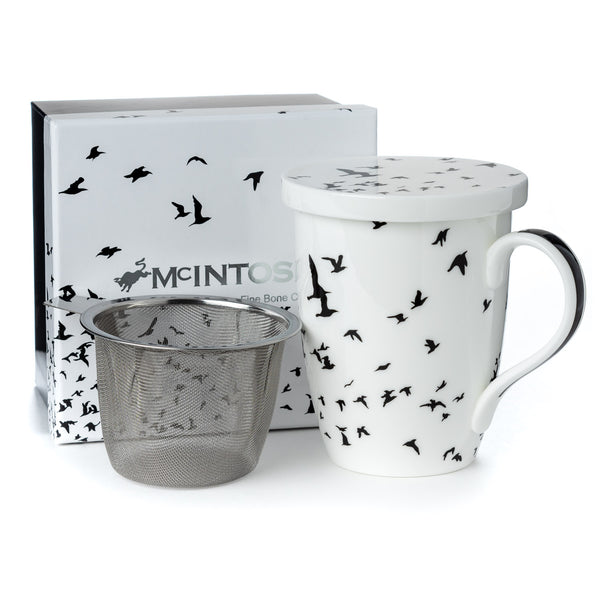 'Bird Silhouette' Tea Mug w/ Infuser & Lid