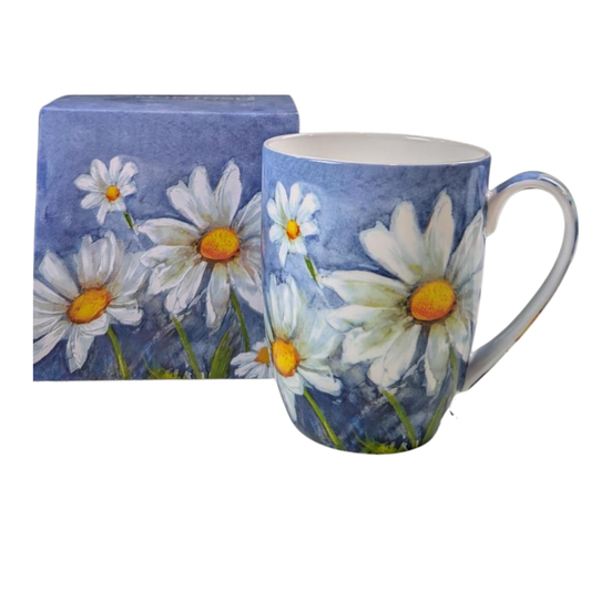 Morning Flowers Daisy on Blue Latte Mug