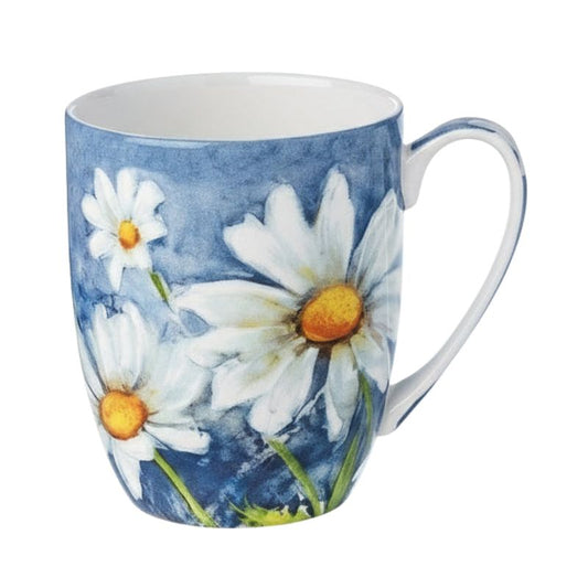 Morning Flowers Daisy on Blue Latte Mug