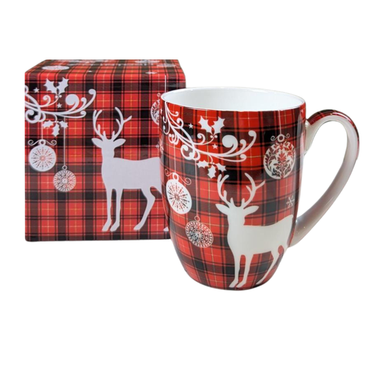 Holiday Reindeer on Red Latte Mug