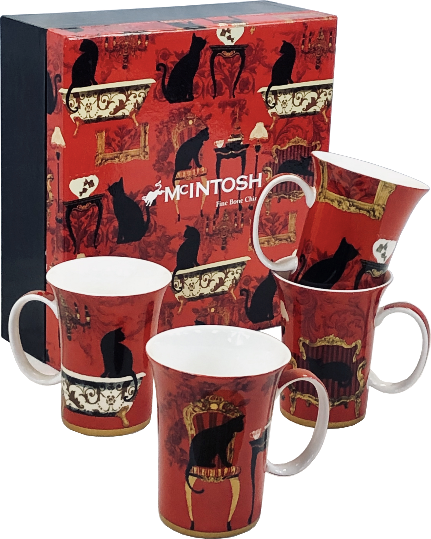 'Mystical & Curious Cats' Set of 4 Mugs