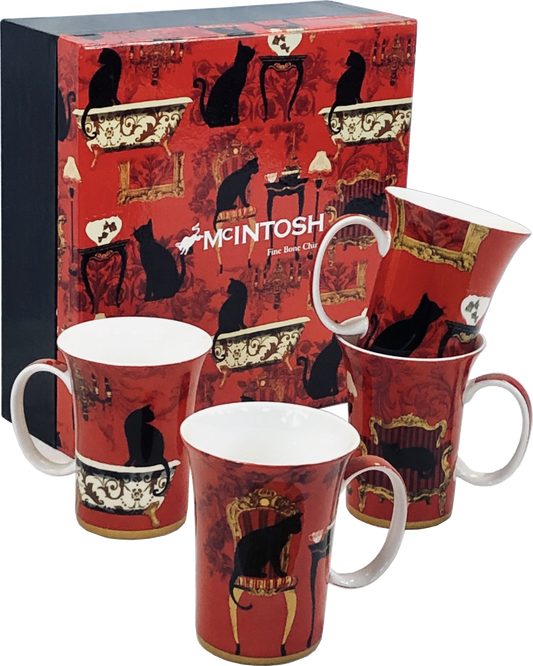 'Mystical & Curious Cats' Set of 4 Mugs