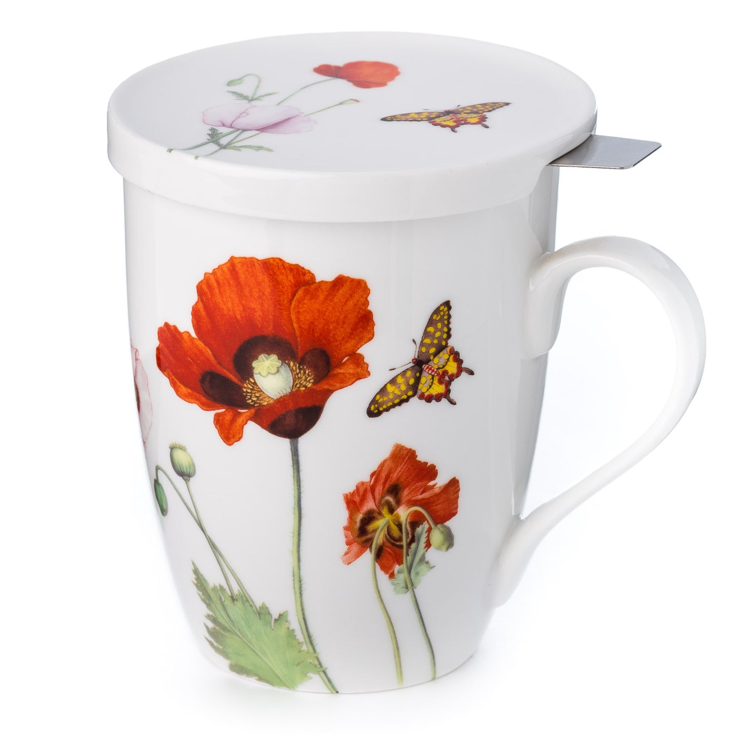 'Poppies' Tea Mug w/ Infuser & Lid