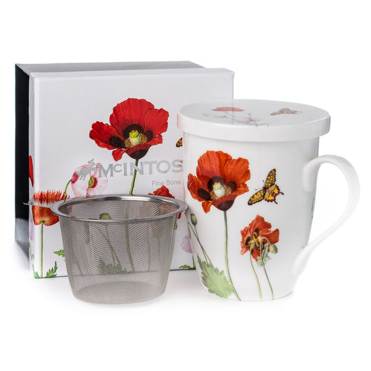 'Poppies' Tea Mug w/ Infuser & Lid