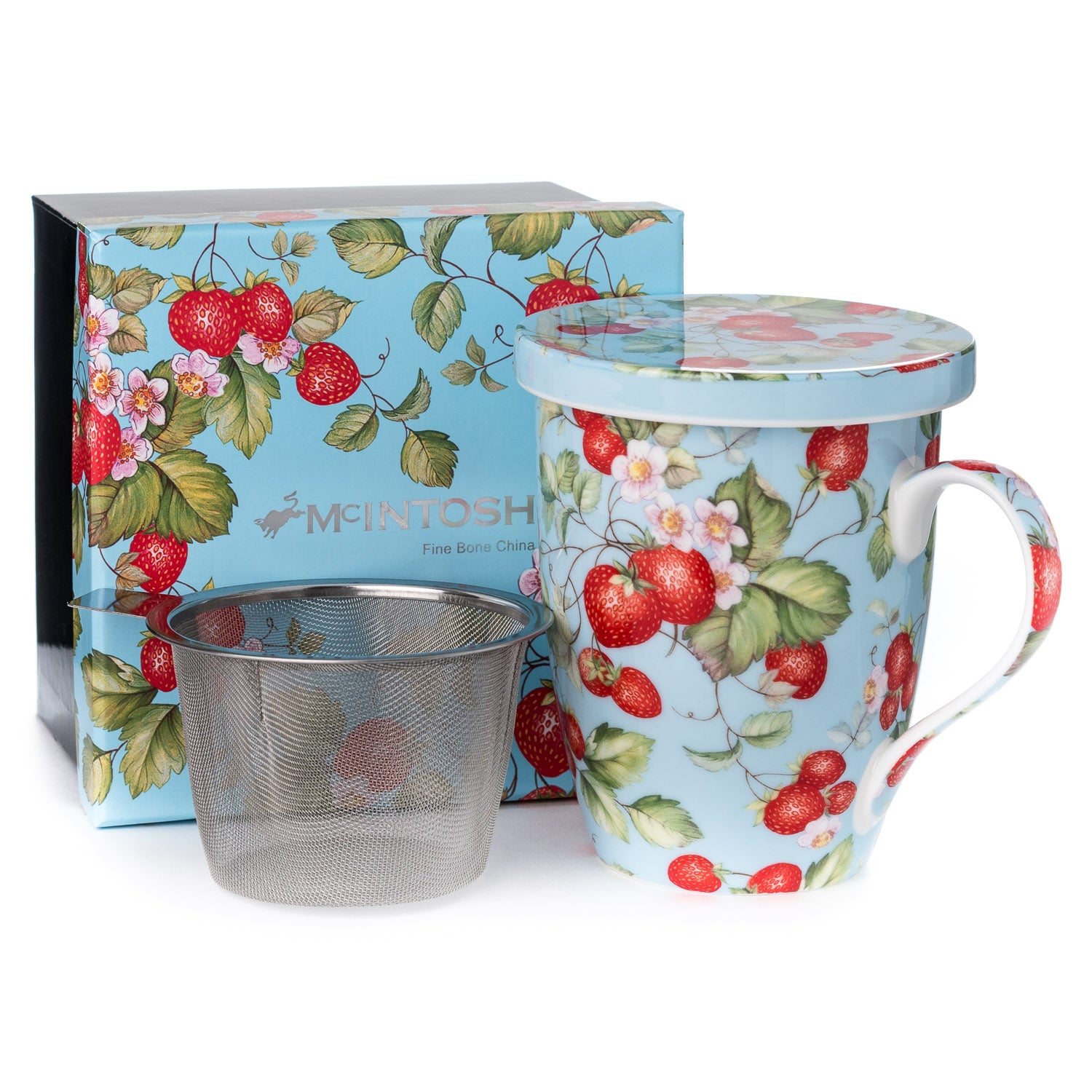 'Strawberries Forever' Tea Mug w/ Infuser & Lid