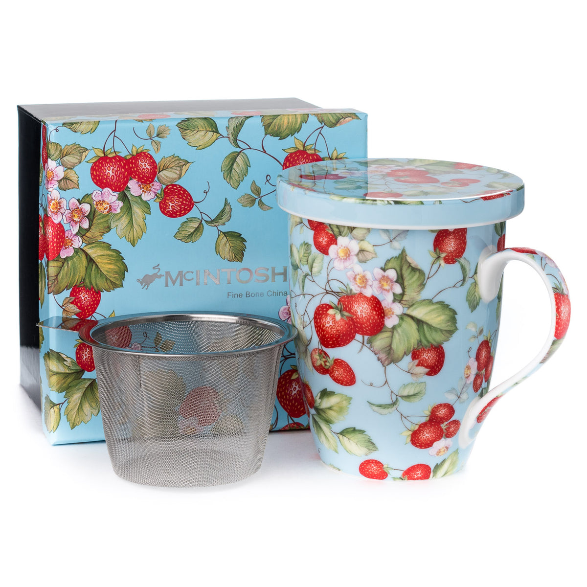 'Strawberries Forever' Tea Mug w/ Infuser & Lid