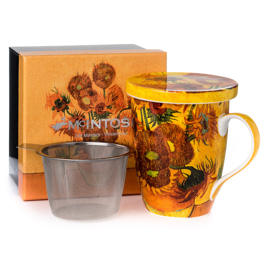Van Gogh 'Sunflowers' Tea Mug w/ Infuser & Lid